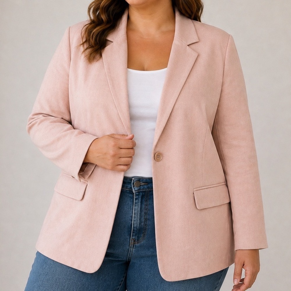 Olivia Moon Blazer Womens XXL Blush Pink Cotton Blend Oversized Boyfriend Jacket